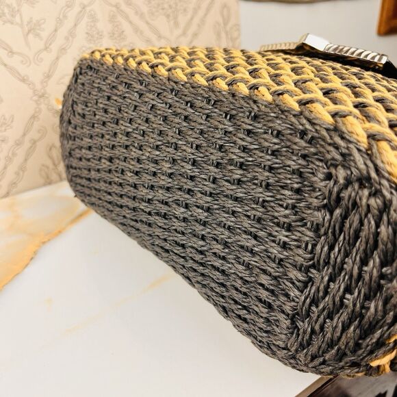 Vintage Brighton Tan & Black  Handbag Croc Woven Leather Leopard Cheetah - Picture 9 of 11